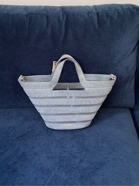 Cult Gaia mini Laszlo Blue leather crossbody tote .